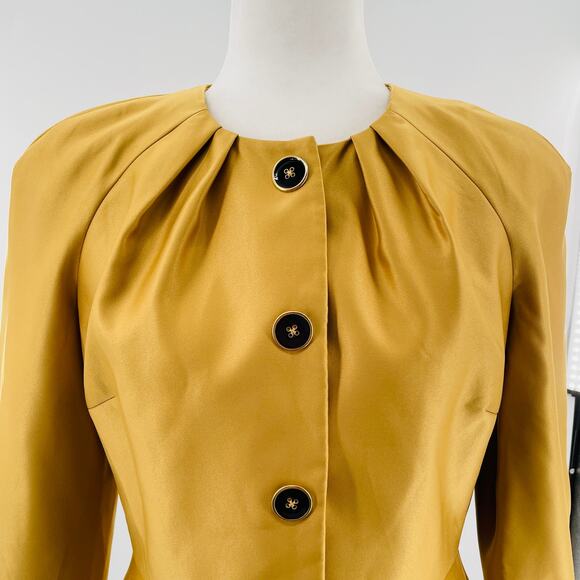 Victor Alfaro Antique Gold Satin Fitted Elegant Formal Evening Jacket Sz 6 NWT - Picture 5 of 12